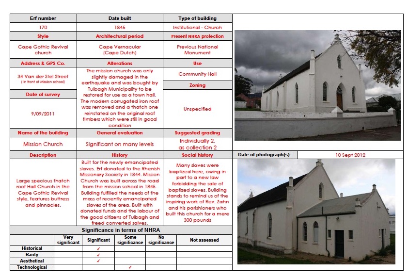 Sample Heritage Western Cape Survey form
